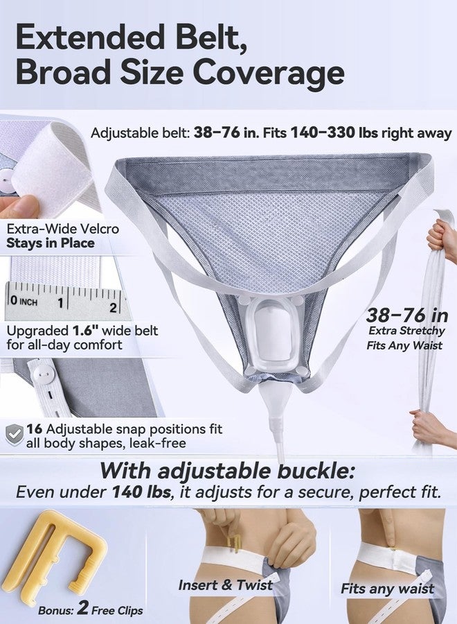 Leak-Proof Wearable Male Urinal for Incontinence - Plus Size 100-330 lbs Adjustable 36-76" Waist - Soft Medical Silicone Urine Collector with 5ft Extended Tube & 3 Reusable Bags for Night (Grey) - Image 2