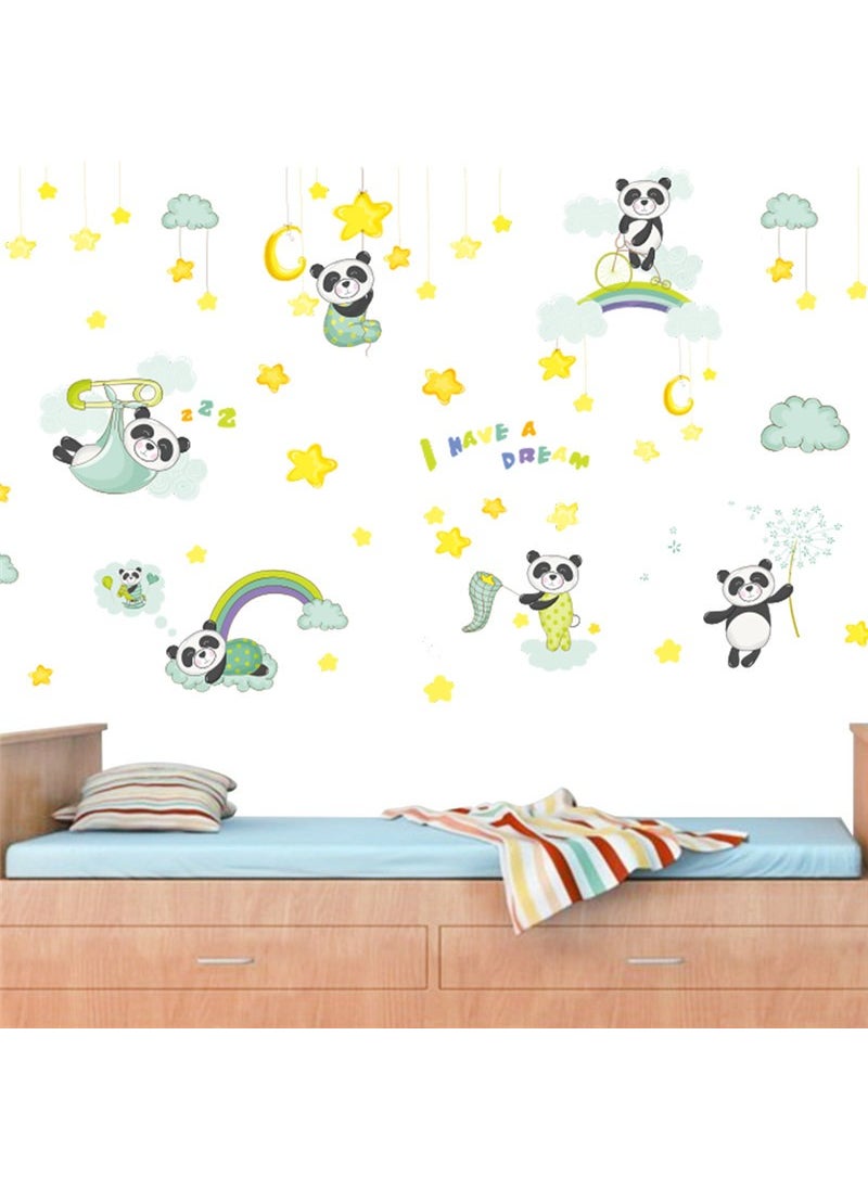 ZOOYOO Cute Pandas Star Cloud Baby Room Nursery Sticker  - Image 1