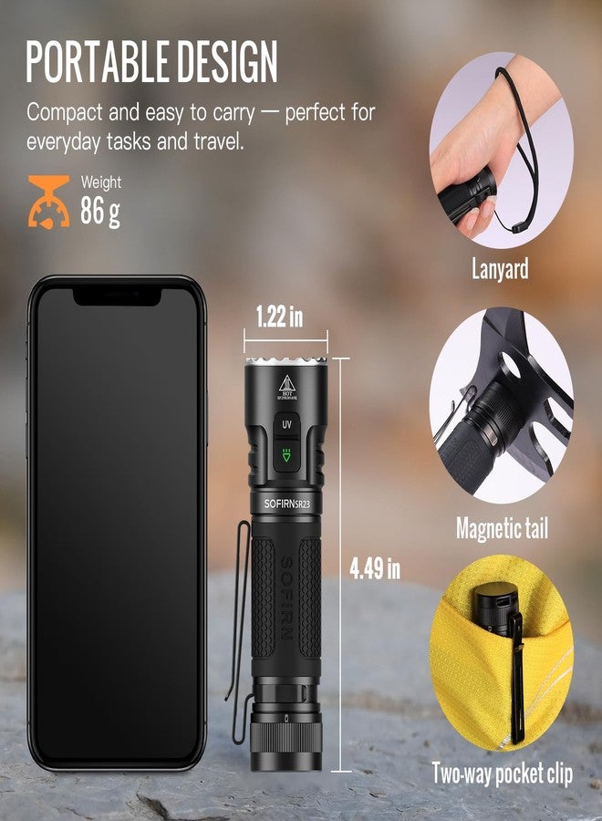 sofirn SR23 3300 Lumens EDC Flashlight USB C Rechargeable, Bright LED Flashlight with UV Light, High Lumens Portable Handheld Dual Sources Pocket Light for Outdoor, Checking, Working, Emergency - Image 5