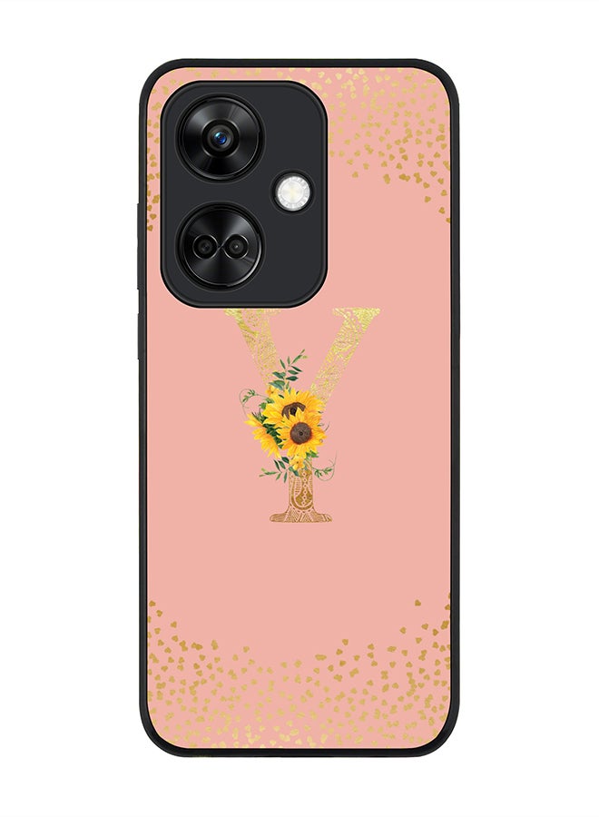 Stylizedd Rugged Black Edge case for OnePlus Nord CE3 Case Cover - Custom Monogram Initial Letter Mandala Floral Pattern Alphabet - Y (Rose Pink) - Image 1