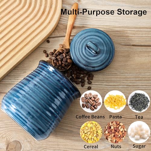Tikooere Ceramic Kitchen Canister, Large Food Storage Jar with Aritight Lid for Coffee,Tea,Sugar,Flour,Cookie,Candy,Cereal,Dog Treat, 35 oz Coffee Canister for Kitchen Countertop, Blue - Image 3