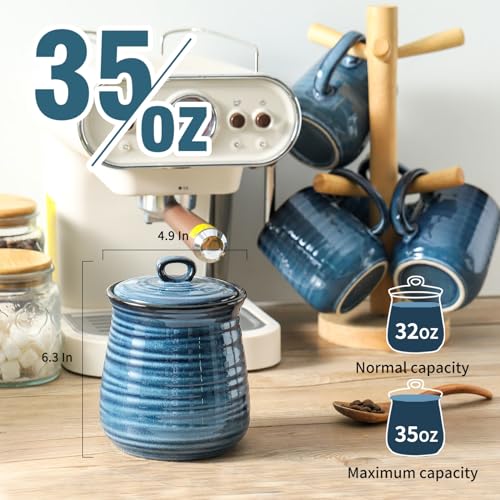 Tikooere Ceramic Kitchen Canister, Large Food Storage Jar with Aritight Lid for Coffee,Tea,Sugar,Flour,Cookie,Candy,Cereal,Dog Treat, 35 oz Coffee Canister for Kitchen Countertop, Blue - Image 2