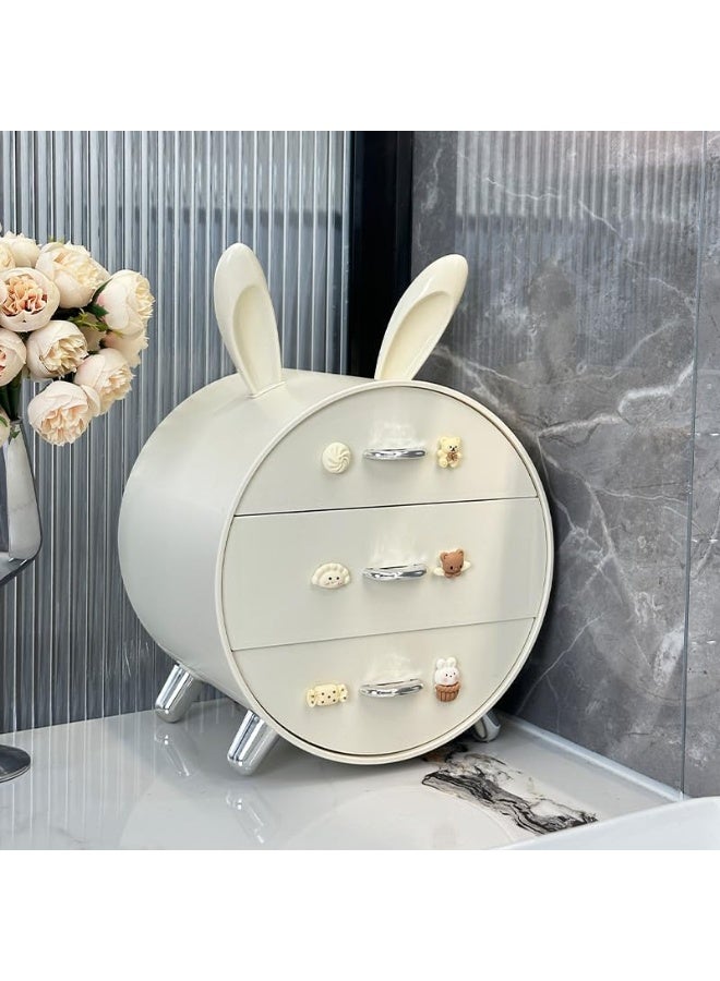 Arabest Makeup Organizer and Storage for Perfumes Cosmetics Jewelry,Easter Bunny Box for Countertop, skincare Cabinet Bins 3 draws Stackable Vanity Organizer for Dresser and Bathroom Countertop (Milk White) - Image 5