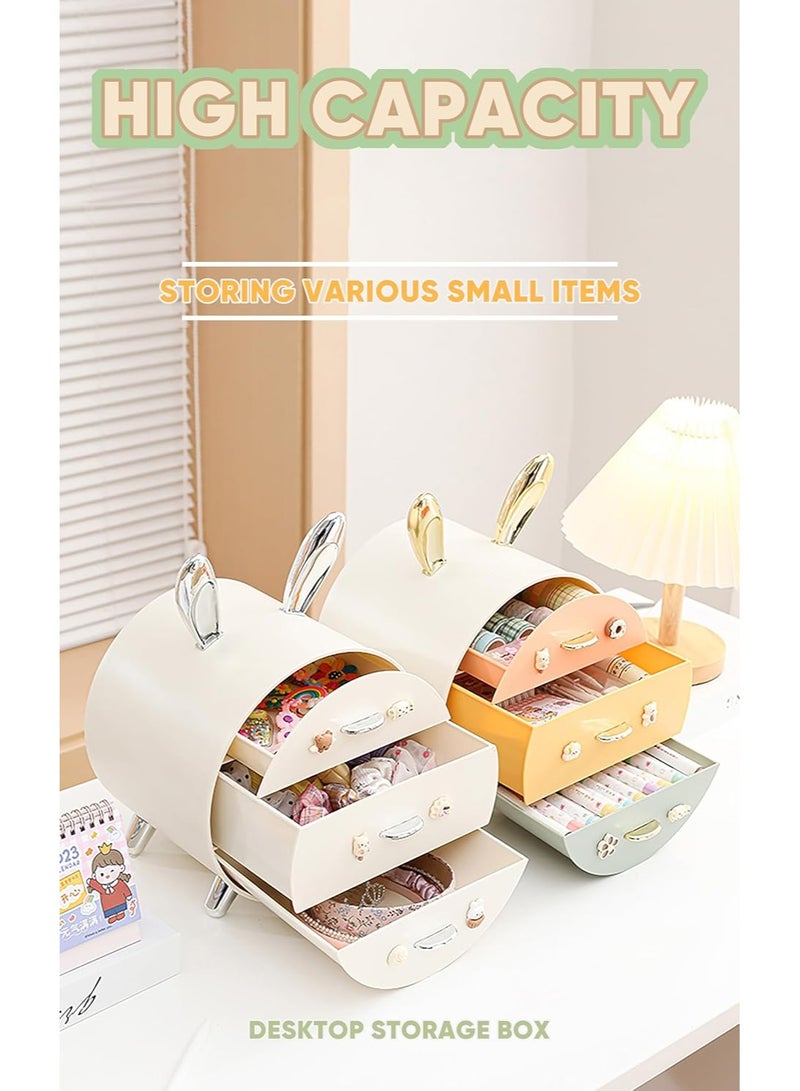 Arabest Makeup Organizer and Storage for Perfumes Cosmetics Jewelry,Easter Bunny Box for Countertop, skincare Cabinet Bins 3 draws Stackable Vanity Organizer for Dresser and Bathroom Countertop (Milk White) - Image 4