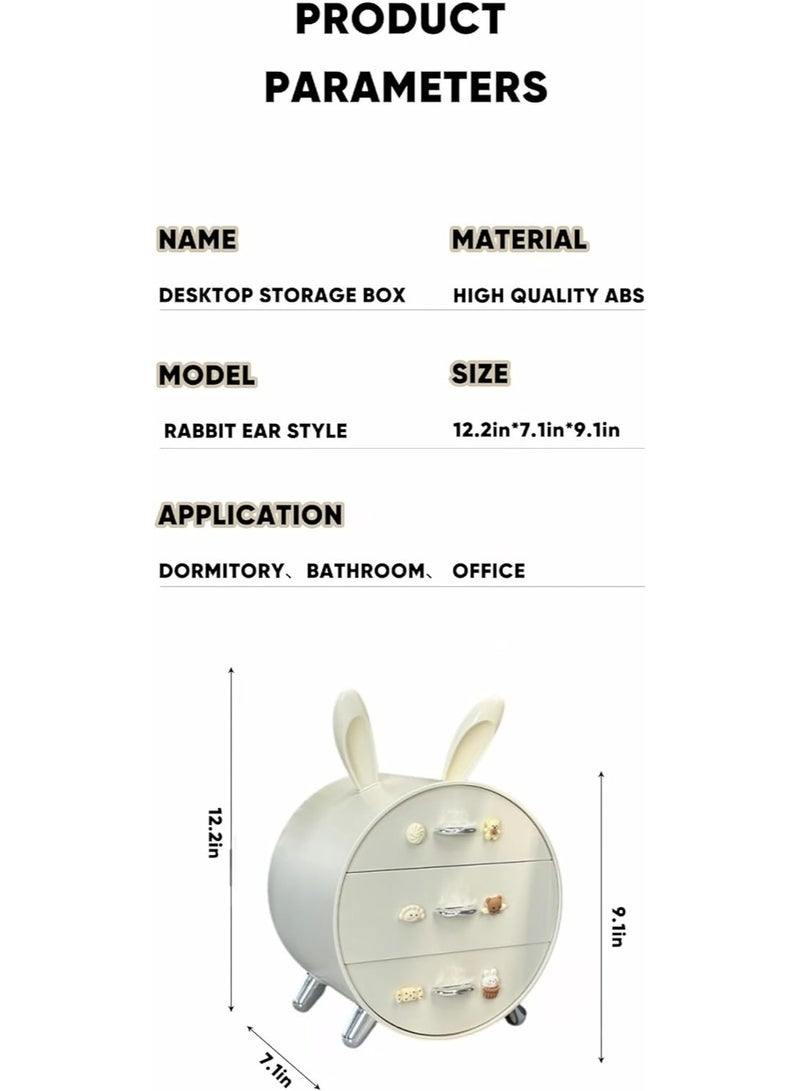 Arabest Makeup Organizer and Storage for Perfumes Cosmetics Jewelry,Easter Bunny Box for Countertop, skincare Cabinet Bins 3 draws Stackable Vanity Organizer for Dresser and Bathroom Countertop (Milk White) - Image 2