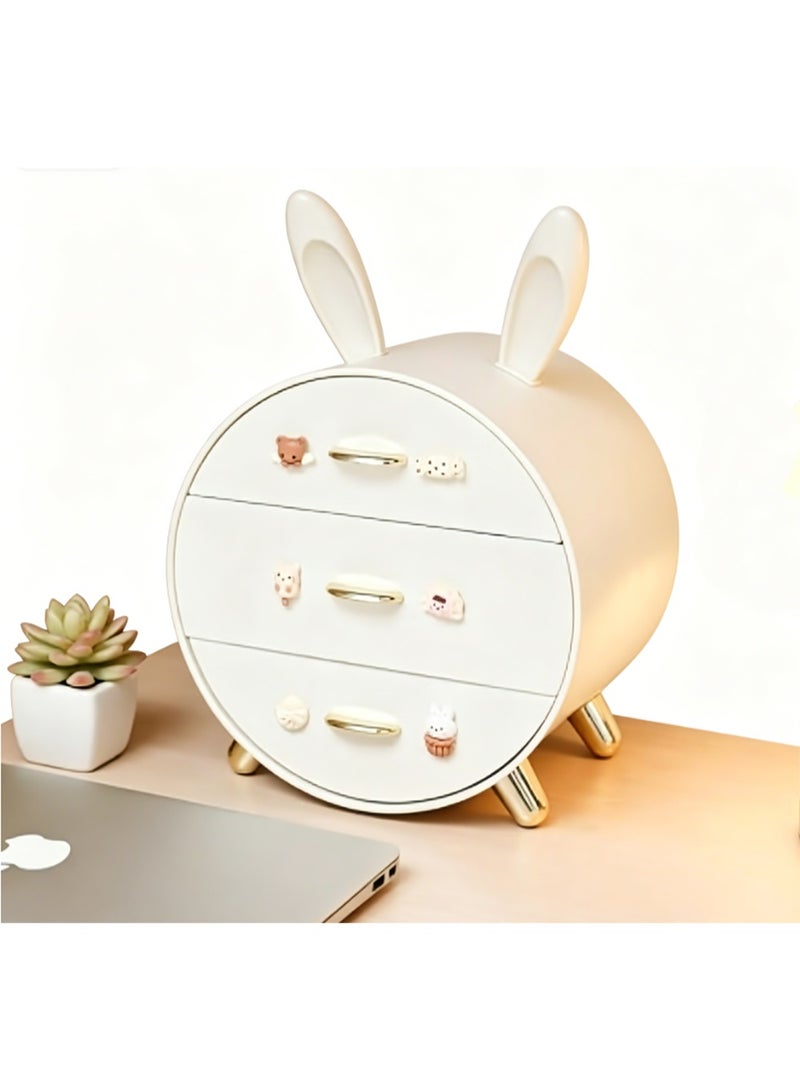 Arabest Makeup Organizer and Storage for Perfumes Cosmetics Jewelry,Easter Bunny Box for Countertop, skincare Cabinet Bins 3 draws Stackable Vanity Organizer for Dresser and Bathroom Countertop (Milk White) - Image 1