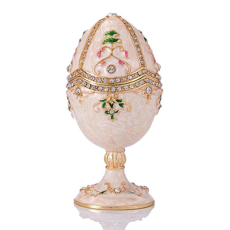 QIFU Hand Painted White Easter Egg Style Decorative Trinket BoxQF3388