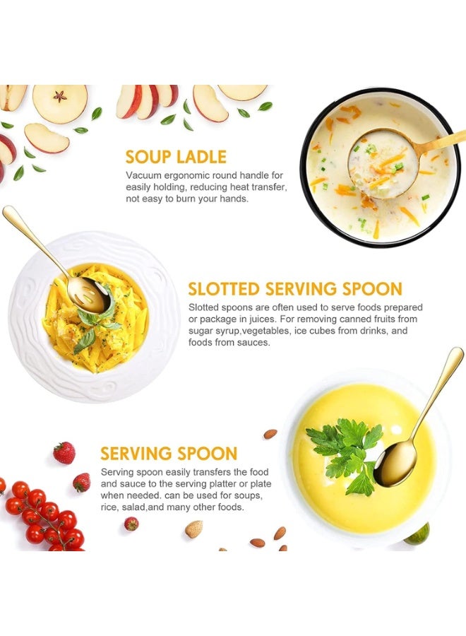 Soofam 10 Pcs Stainless Steel Catering Serving Utensils with Large Cooking Utensil Serving Spoon,Slotted Spoons,Serving Forks,Soup Ladle,Serving Tongs, for Parties,Kitchen,Buffet (Gold) - Image 4