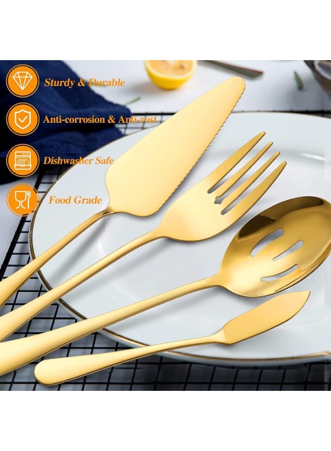 Soofam 10 Pcs Stainless Steel Catering Serving Utensils with Large Cooking Utensil Serving Spoon,Slotted Spoons,Serving Forks,Soup Ladle,Serving Tongs, for Parties,Kitchen,Buffet (Gold) - Image 3