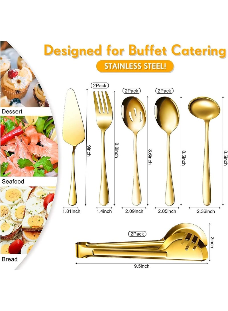 Soofam 10 Pcs Stainless Steel Catering Serving Utensils with Large Cooking Utensil Serving Spoon,Slotted Spoons,Serving Forks,Soup Ladle,Serving Tongs, for Parties,Kitchen,Buffet (Gold) - Image 5