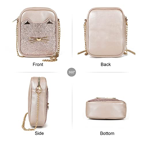 AFKOMST Cute Crossbody Purse for Teen Girls Sparkly Cat Purse and Small Crossbody Bags for Women Gift with Chain Strap - Image 4
