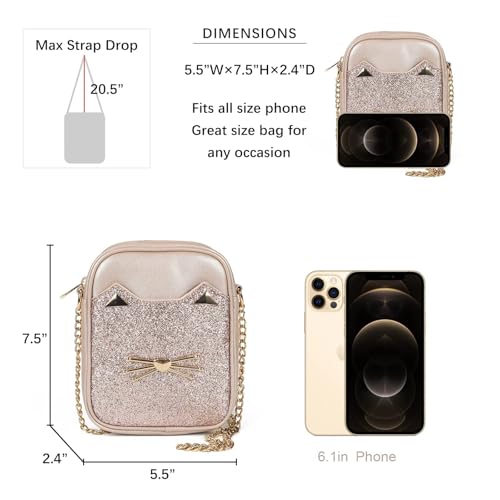 AFKOMST Cute Crossbody Purse for Teen Girls Sparkly Cat Purse and Small Crossbody Bags for Women Gift with Chain Strap - Image 5