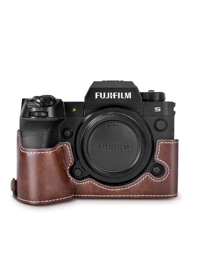 Rieibi X-H2S/ X-H2 غلاف - غلاف نصف مصنوع من جلد PU عالي الجودة لكاميرا فوجي فيلم XH2S/ XH2 الرقمية - غلاف واقي للجسم لكاميرا Fuji XH2s XH2 - بني - Image 1