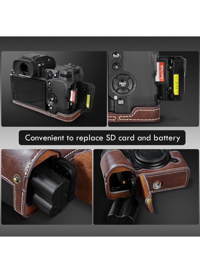 Rieibi X-H2S/ X-H2 غلاف - غلاف نصف مصنوع من جلد PU عالي الجودة لكاميرا فوجي فيلم XH2S/ XH2 الرقمية - غلاف واقي للجسم لكاميرا Fuji XH2s XH2 - بني - Image 5