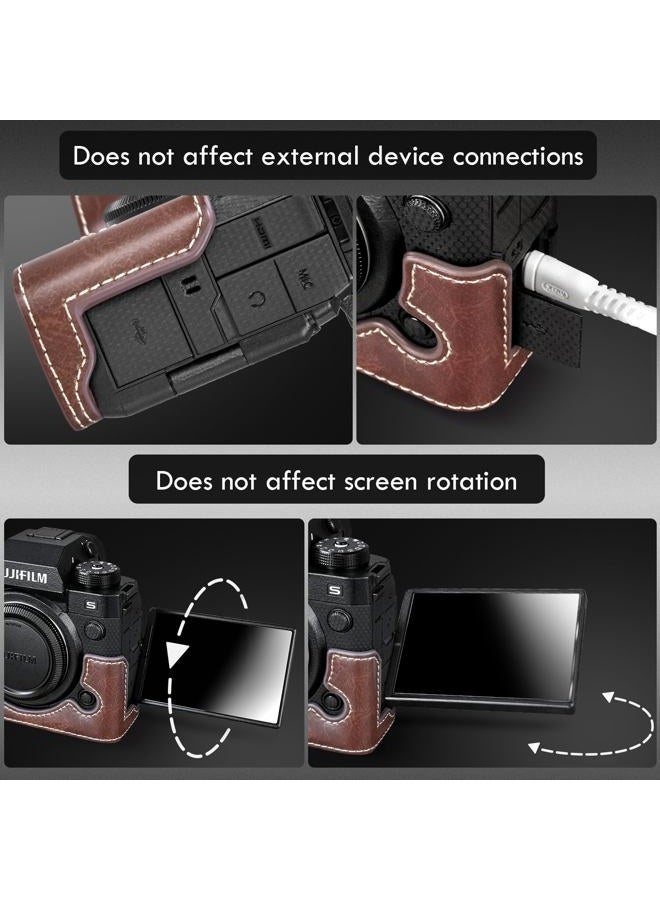 Rieibi X-H2S/ X-H2 غلاف - غلاف نصف مصنوع من جلد PU عالي الجودة لكاميرا فوجي فيلم XH2S/ XH2 الرقمية - غلاف واقي للجسم لكاميرا Fuji XH2s XH2 - بني - Image 4