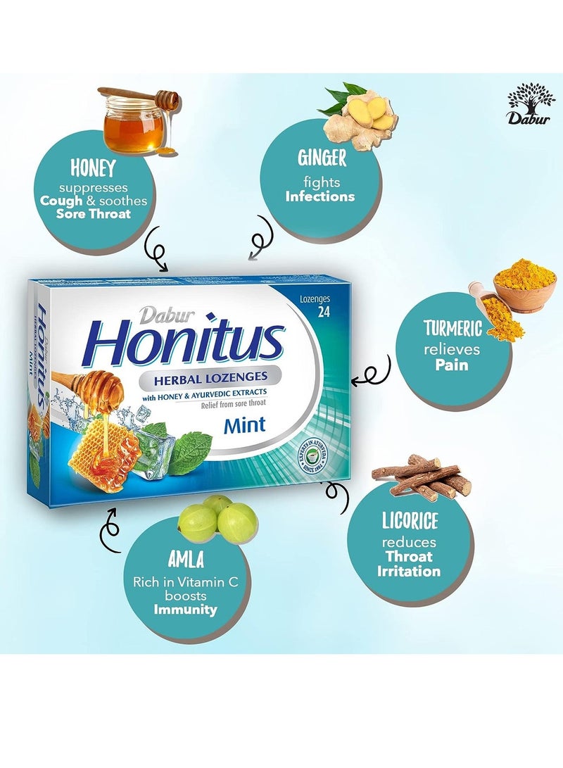 Dabur Honitus Herbal Mint Flavor 24 Lozenges Effective Relief From Cough, Strep Infection And Sore Throat Pain - Image 4
