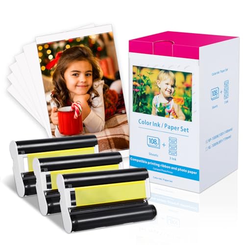 COLORWING Compatible Canon Selphy CP1500 CP1300 Paper and Ink, KP-108IN 3 Color Ink Cartridges and108 Sheets 4x6 Photo Paper 3xKP-36IP for Selphy CP1200 CP910 CP800 CP780 CP740 Compact Photo Printers - Image 1