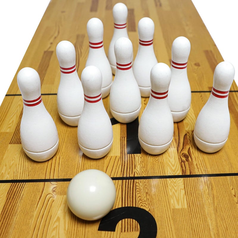 YDDS Shuffleboard Bowling Pin Set with 10 Pcs Premium Hardwood Bowling Pins Durabel Triangular Pinsetter Resin Bowling Ball and Carrying Bag, Fun for Shuffleboard Games - Image 5