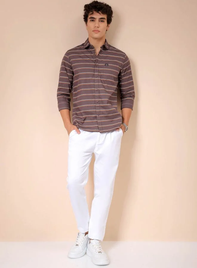 The Indian Garage Co Men Slim Fit Striped Full Sleeves Spread Collar Casual Shirt