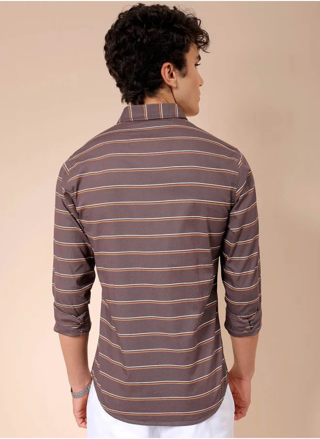 The Indian Garage Co Men Slim Fit Striped Full Sleeves Spread Collar Casual Shirt