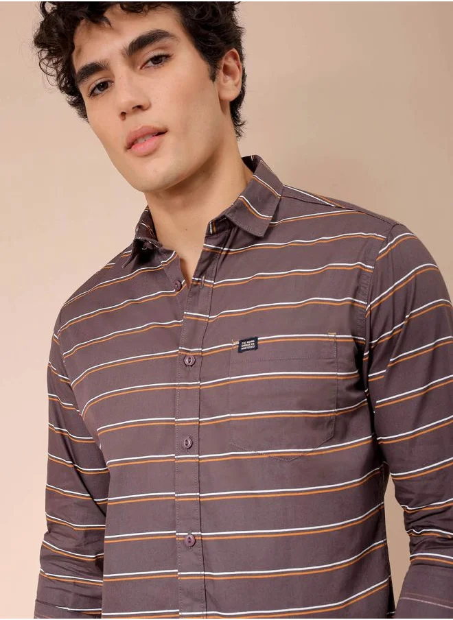 The Indian Garage Co Men Slim Fit Striped Full Sleeves Spread Collar Casual Shirt