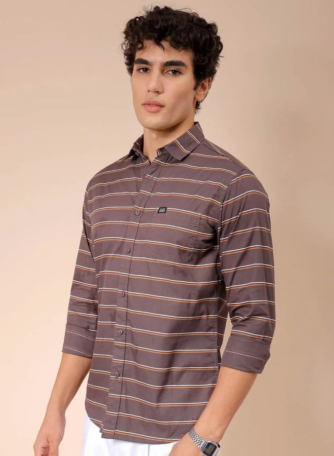 The Indian Garage Co Men Slim Fit Striped Full Sleeves Spread Collar Casual Shirt
