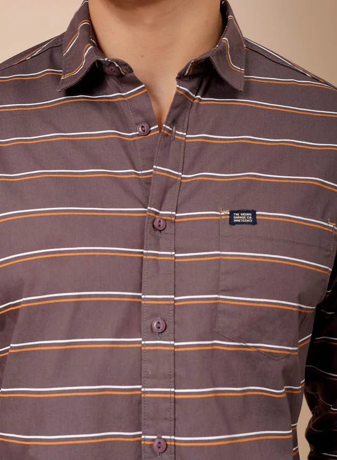 The Indian Garage Co Men Slim Fit Striped Full Sleeves Spread Collar Casual Shirt