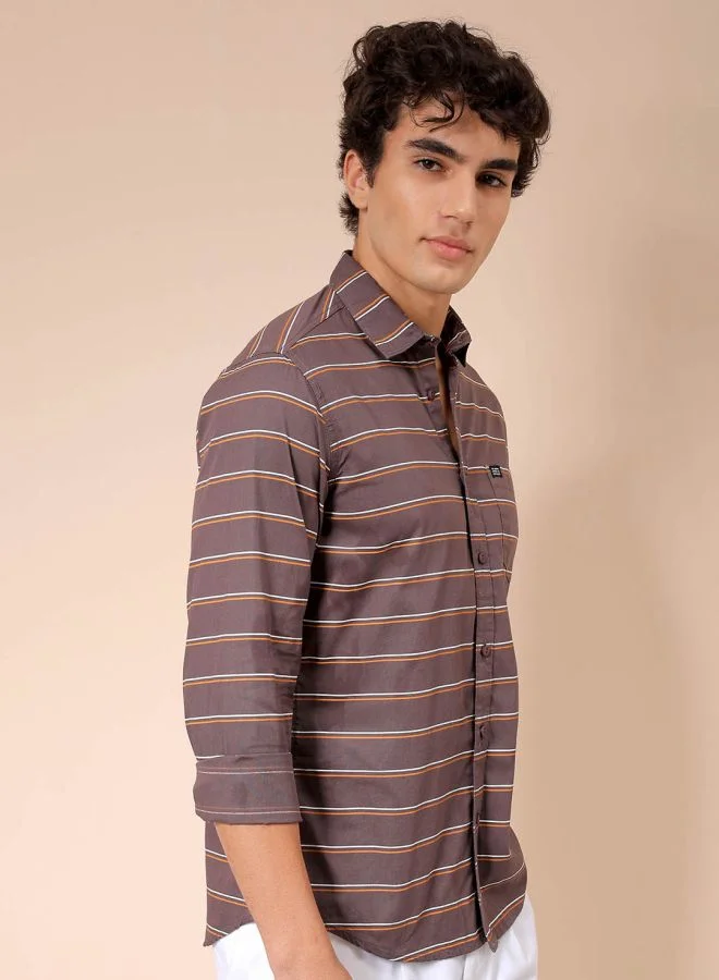The Indian Garage Co Men Slim Fit Striped Full Sleeves Spread Collar Casual Shirt