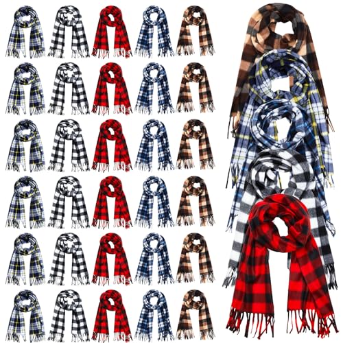 Liitrsh 40 Pcs Winter Fleece Scarves Bulk Donation for Homeless Care Gift Warm Scarf Women Men Unisex Plaid Stripe Classic - Image 1
