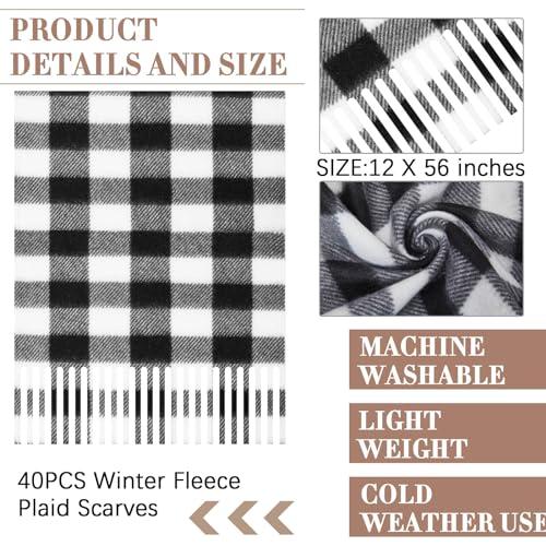 Liitrsh 40 Pcs Winter Fleece Scarves Bulk Donation for Homeless Care Gift Warm Scarf Women Men Unisex Plaid Stripe Classic - Image 2