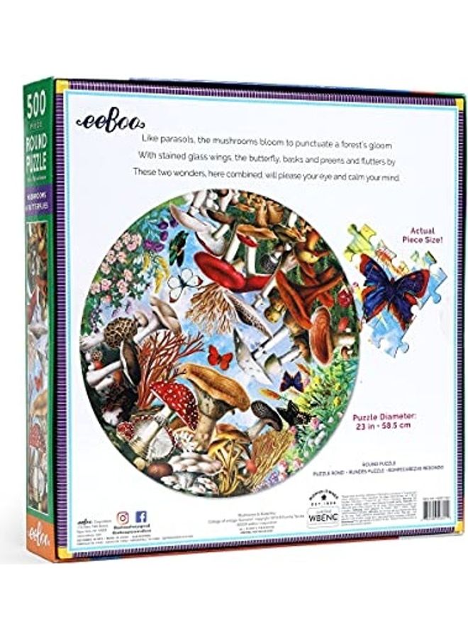 eeBoo: Piece and Love Mushrooms and Butterflies 500 Piece Round Circle Jigsaw Puzzle, Jigsaw Puzzle for Adults and Families, Includes Glossy and Sturdy Pieces - Image 3