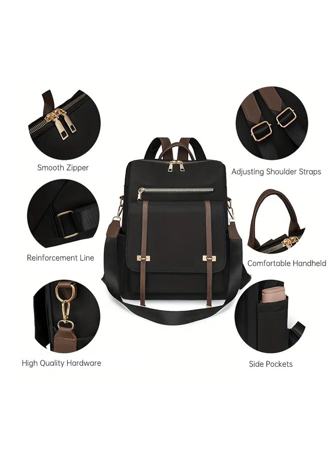 SHABILI Women's Nylon Backpack with Multiple Pockets, Ladies Functional Back Bag Shoulder Bag Laptop Bag Tourist Bag College Bag School Bag for Girls, Female Students, Office, Travel and Daily Use (Black) - Image 4
