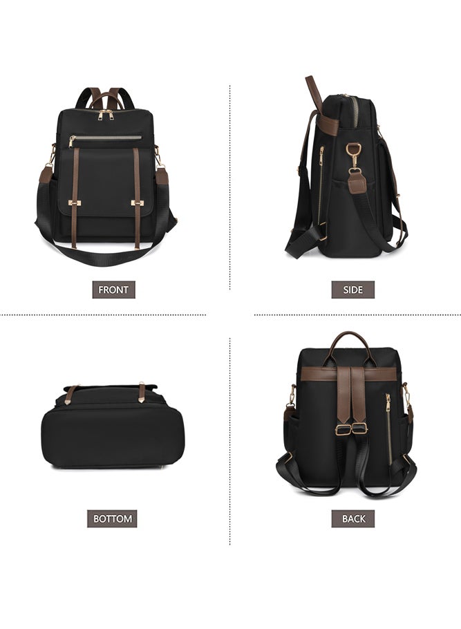 SHABILI Women's Nylon Backpack with Multiple Pockets, Ladies Functional Back Bag Shoulder Bag Laptop Bag Tourist Bag College Bag School Bag for Girls, Female Students, Office, Travel and Daily Use (Black) - Image 3