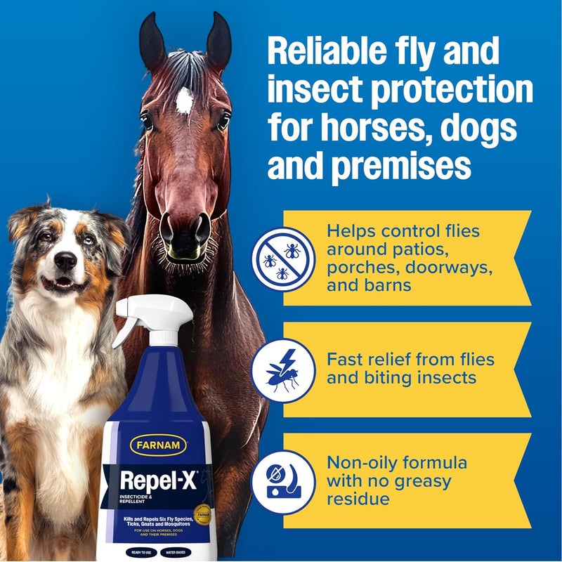Farnam Repel-X Ready-To-Use Fly Spray, Insecticide And Repellent For Horses And Dogs, 32 Fluid Ounces, 1 Quart Bottle With Trigger Sprayer - Image 3