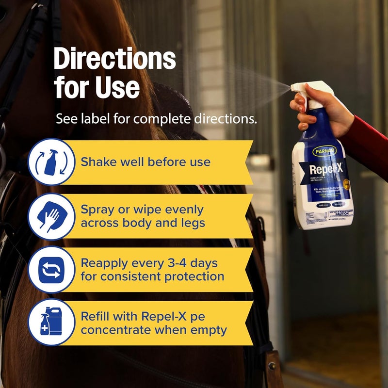 Farnam Repel-X Ready-To-Use Fly Spray, Insecticide And Repellent For Horses And Dogs, 32 Fluid Ounces, 1 Quart Bottle With Trigger Sprayer - Image 5