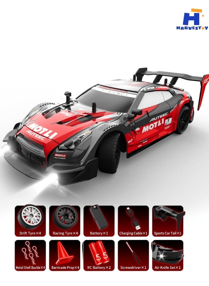Harvestoy - 1:20 Scale RC Drift Car, 22KM/H 4WD 2.4GHz Remote Control Cars with LED Light, Racing and 4 Drifting Wheels,  High Speed RC Racing Cars Toy Gift for Boys, Girls, Kids - Image 1