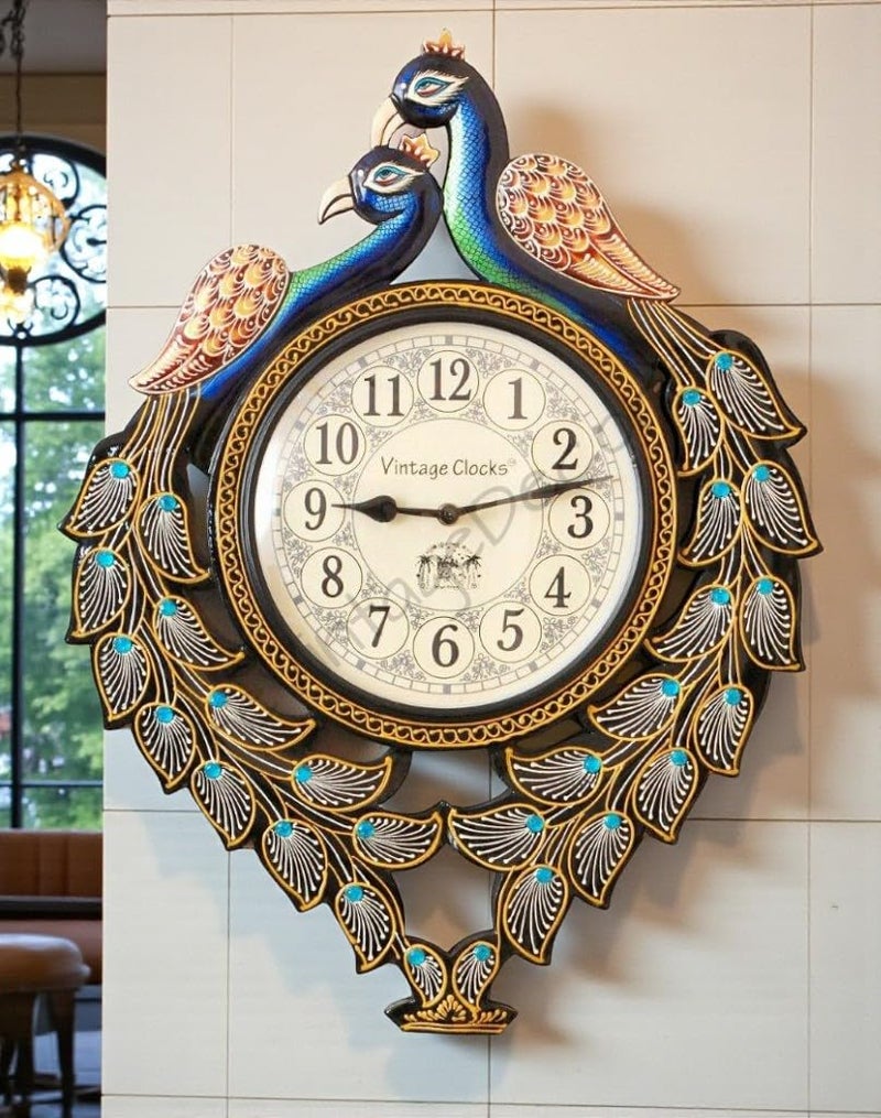 Vintage Clock Large Peacock Pine Wood Clock - Image 1
