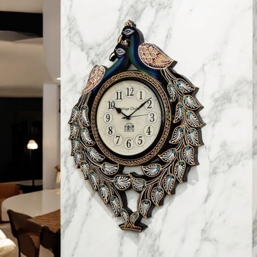 Vintage Clock Large Peacock Pine Wood Clock - Image 4