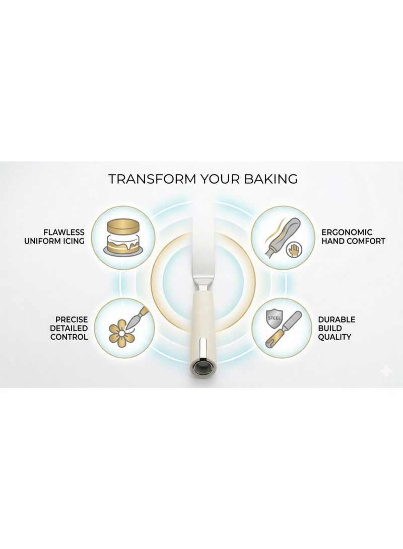 Professional Offset Cake Spatula 304 Stainless Steel Frosting Icing Knife with Ergonomic Handle for Baking and Decorating - Image 2