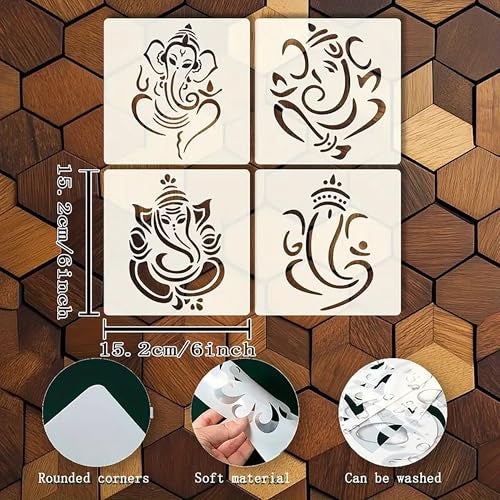 Cliths 4 Pcs Indian Stencil Templates Cultural Belief Stencils for Art and Craft DIY Painting Stencil for Wall, Wood, Fabric, Canvas Rangoli Kolam Mandala Design Templates - Image 2