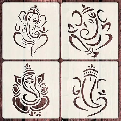 Cliths 4 Pcs Indian Stencil Templates Cultural Belief Stencils for Art and Craft DIY Painting Stencil for Wall, Wood, Fabric, Canvas Rangoli Kolam Mandala Design Templates - Image 1