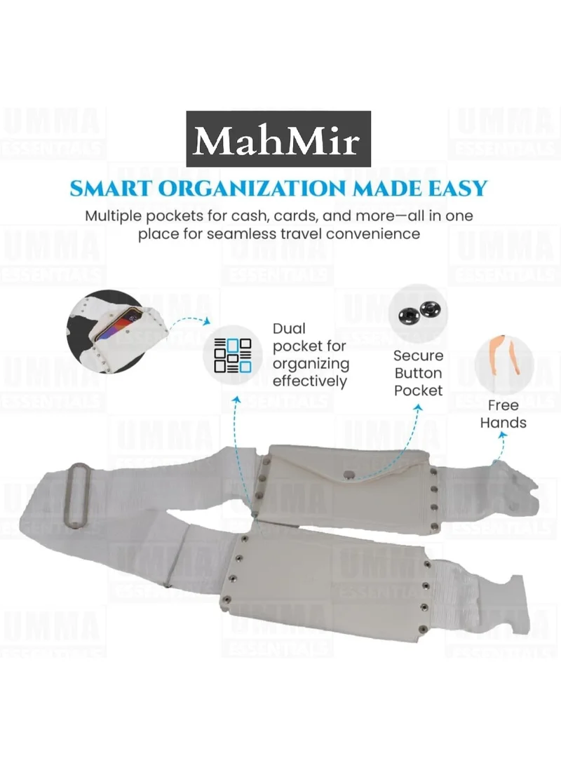 ماهمير حزام إحرام فاخر للرجال من ماهمير - مريح، قابل للتعديل، حزام أبيض للحج والعمرة، غير مخيط، مقاوم للماء، يتبع السنة، مثالي للإحرام
