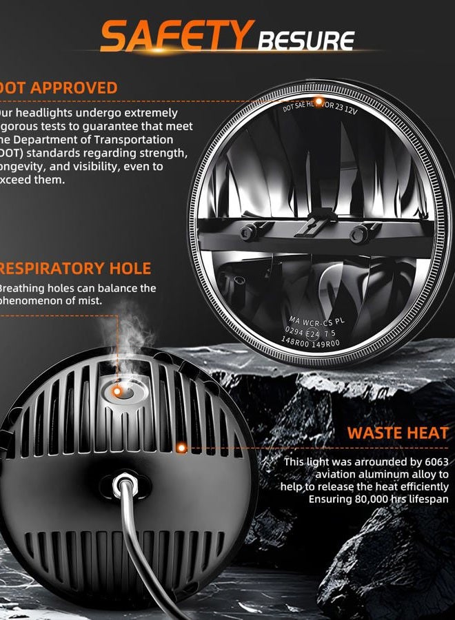 MGLLIGHT DOT Approved 7 round led headlights Hi/Low Sealed Heam Compatible with Wrangler TJ JK Do-dge F-ord Che-vy, H6024 6016 6015 6014 Replacement (2PCS) - Image 4
