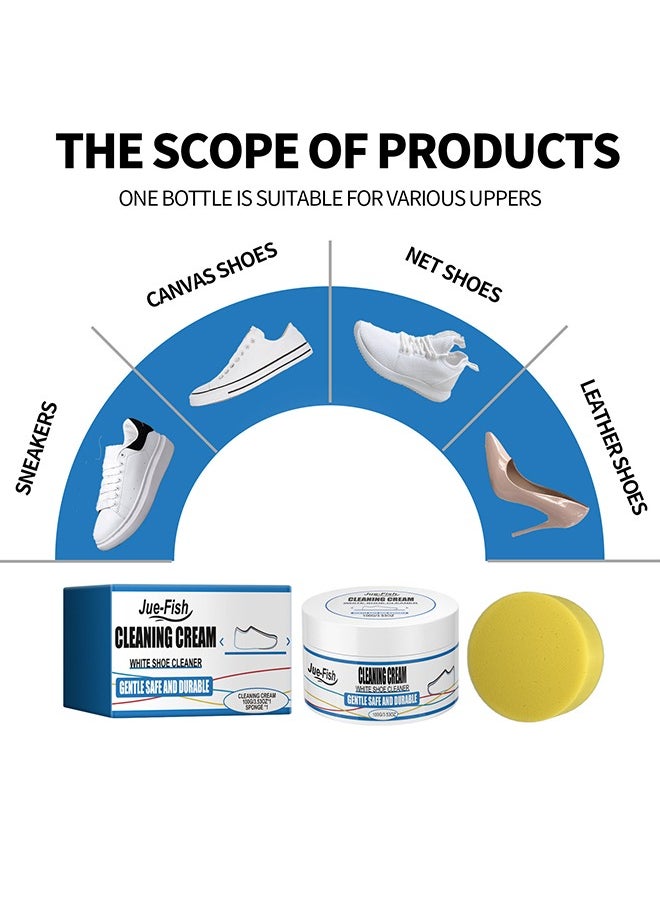JUE-FISH White Shoe Cleaner, Gentle Deep Cleaning Brighten Polish and Smooth Leather Shoes and Boots, Sneaker Cleaner, White Shoes Cleaning Cream 100g  - Image 5