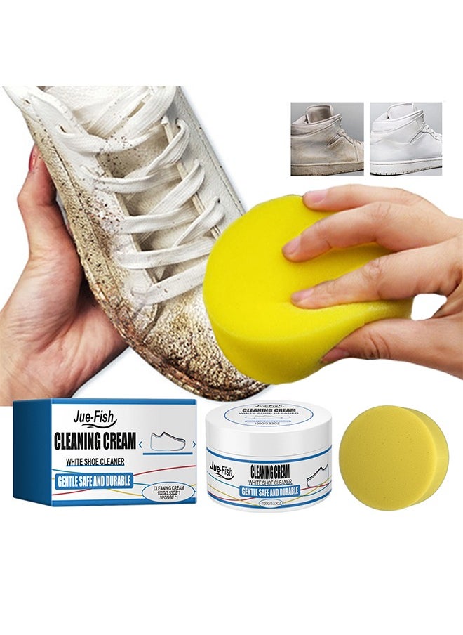 JUE-FISH White Shoe Cleaner, Gentle Deep Cleaning Brighten Polish and Smooth Leather Shoes and Boots, Sneaker Cleaner, White Shoes Cleaning Cream 100g  - Image 1