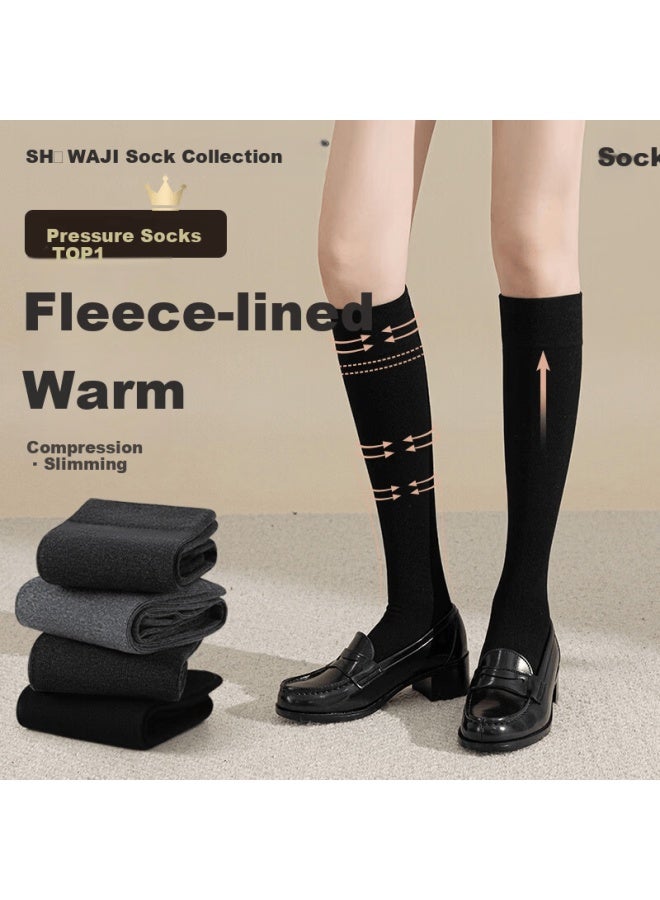 Picking up socks Shiwa Ji Fleece-lined Women's Calf Socks Autumn Winter Compression Slimming Warm Non-slip Long High Tube Socks - Image 1