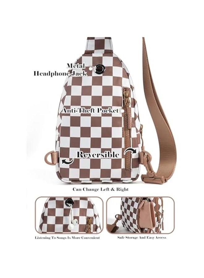 Arabest Checkered Sling Bag for Women Small Backpack Crossbody Chest Bag Fanny Packs Purses - Image 5