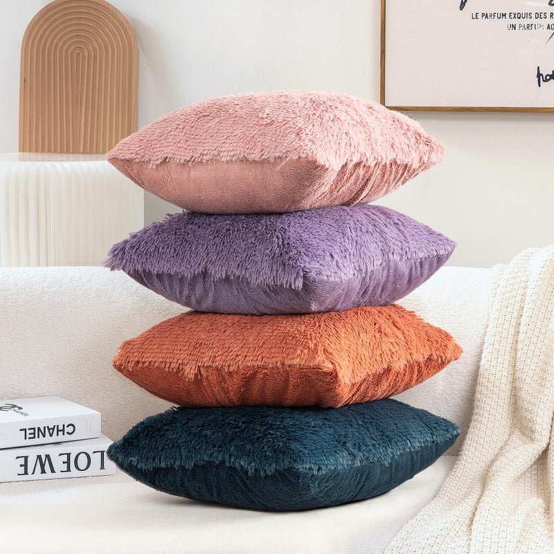 TOONOW Set of 2 Decorative Throw Pillow Covers 18x18 Fluffy Pillow CoversLuxury Faux Fur Sofa Pillow Covers for Sofa Couch Living Room Bedroom  No Pillow Insert - Image 5