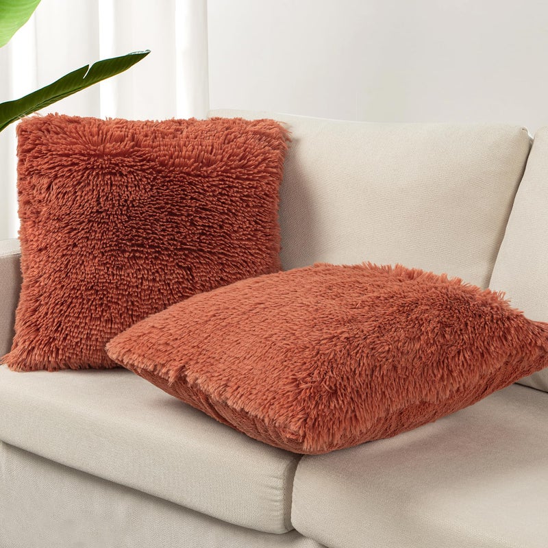 TOONOW Set of 2 Decorative Throw Pillow Covers 18x18 Fluffy Pillow CoversLuxury Faux Fur Sofa Pillow Covers for Sofa Couch Living Room Bedroom  No Pillow Insert - Image 2