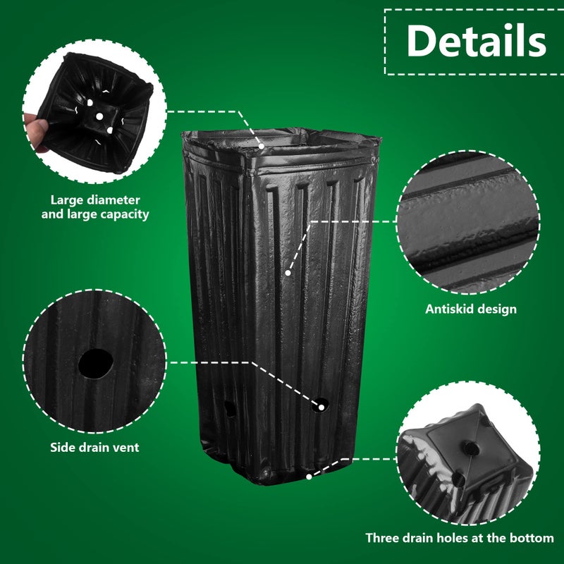 RunNico 50pcs Plastic Deep Plant Nursery Pots, 9.8â€Tall Tree Pots,Black Deep Seedling Container Pots with Drainage Holes for Indoor Outdoor Gardening (4.7" Wx9.8 H) - Image 3
